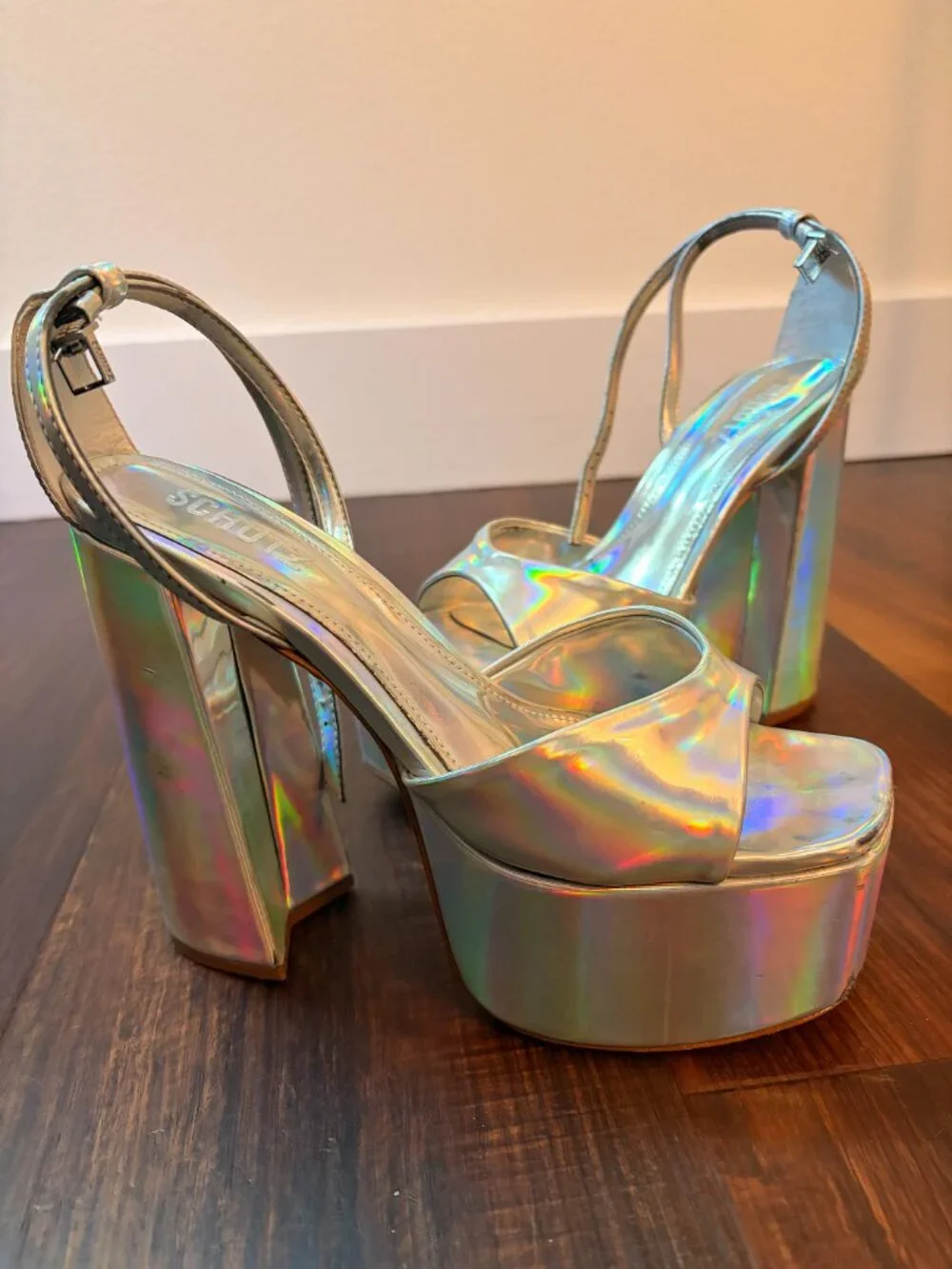 Schultz disco platforms 7.5: SILVER. METALLIC. PLATFORM. LEGENDARY.